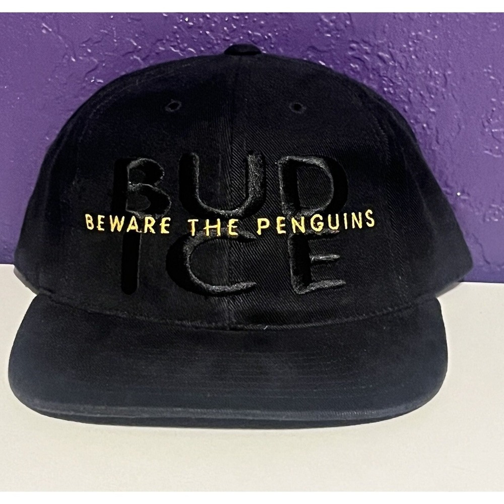 Vintage 90 Pittsburgh Penguins Strapback Hat NHL Sports Specialties Blockhead